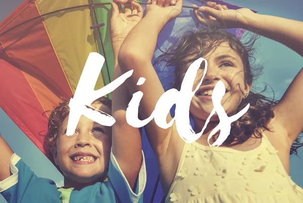 Cheerful Children Playing with Kite — Stock Photo, Image