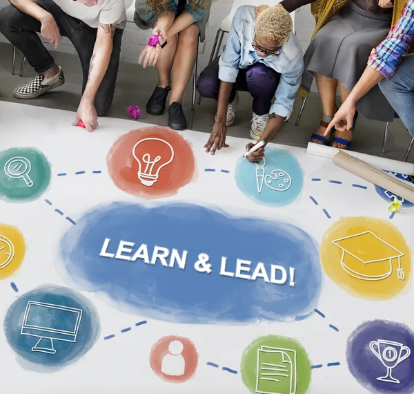 People drawing banner on floor — Stock Photo, Image