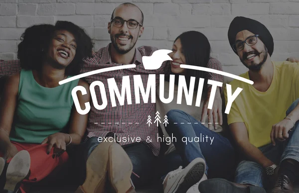 Diversity friends near wall with Community — Stock Photo, Image