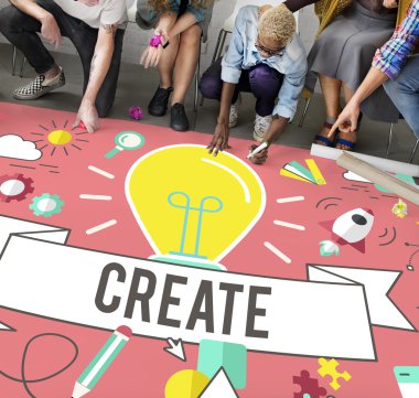 Kattaki insanlar çizim afiş