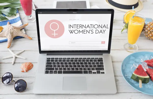 Computer and Women's Day Equality Concept — Stock Photo, Image