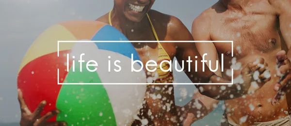 Happy woman with beach ball — Stock Photo, Image