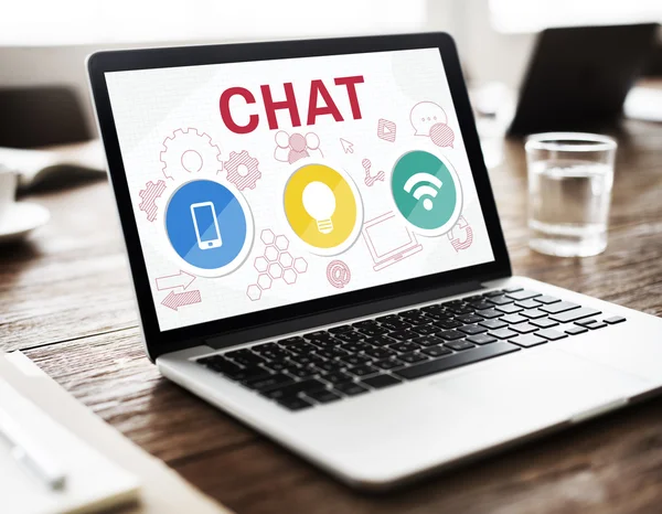 Laptop on wooden table — Stock Photo, Image