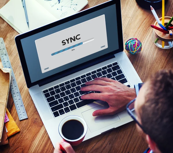 Laptop with Sync Bar Icon — Stock Photo, Image