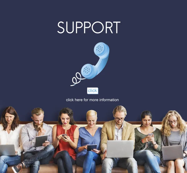 People sit with devices and Support — Stock Photo, Image