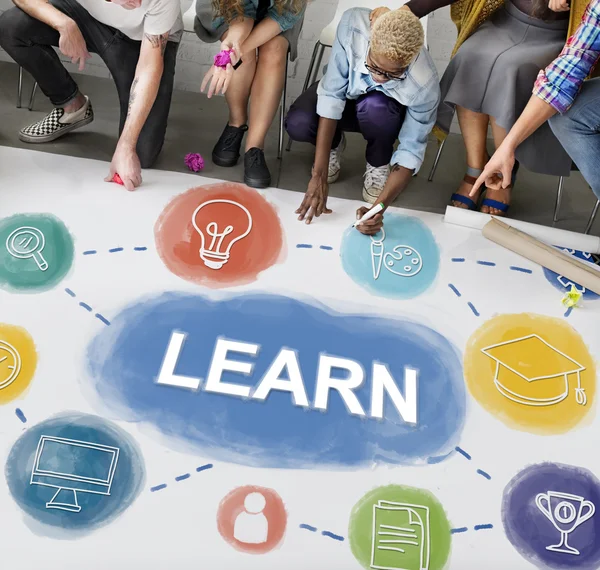 People drawing banner on floor — Stock Photo, Image