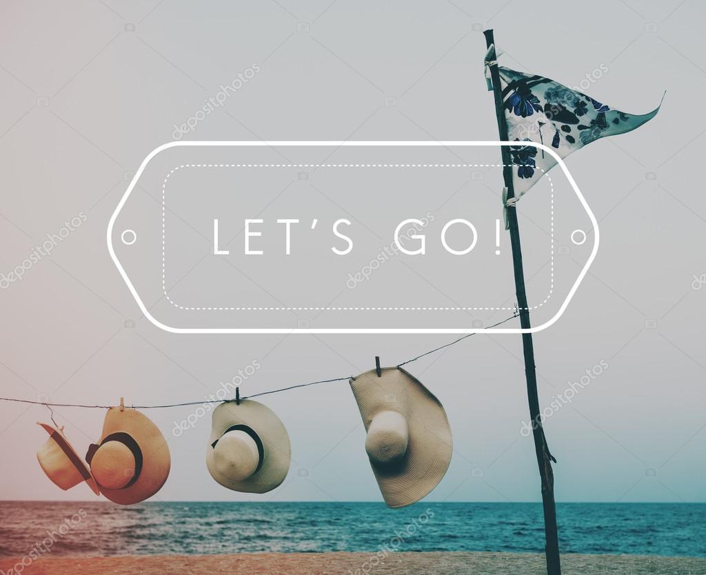 Summer hats on beach, Concept Lets Go