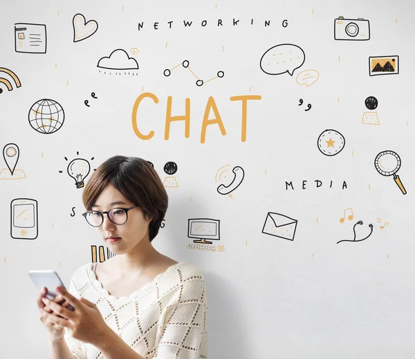 Cute girl looking on phone screen — Stock Photo, Image