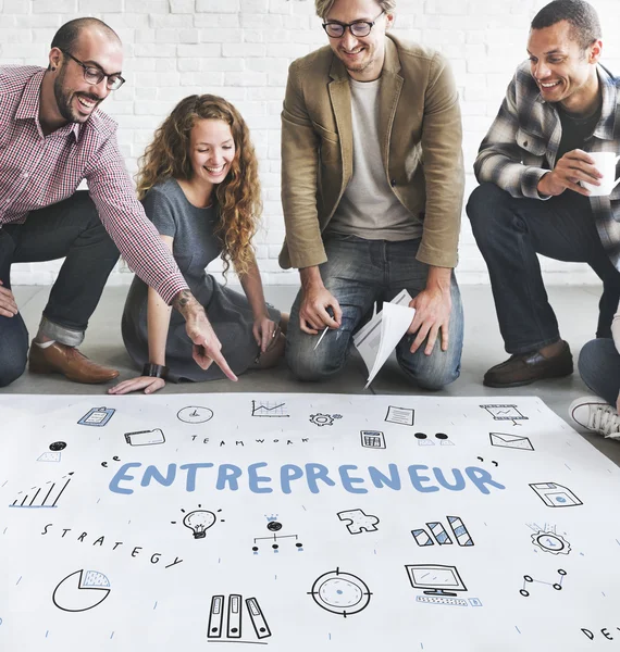 Designers working with poster and Entrepreneur — Stock Photo, Image