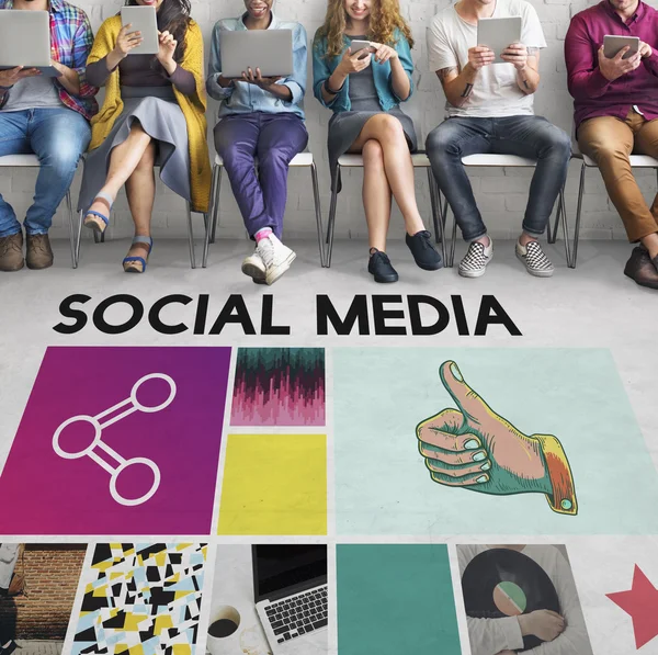 People sitting and browsing digital gadgets — Stock Photo, Image