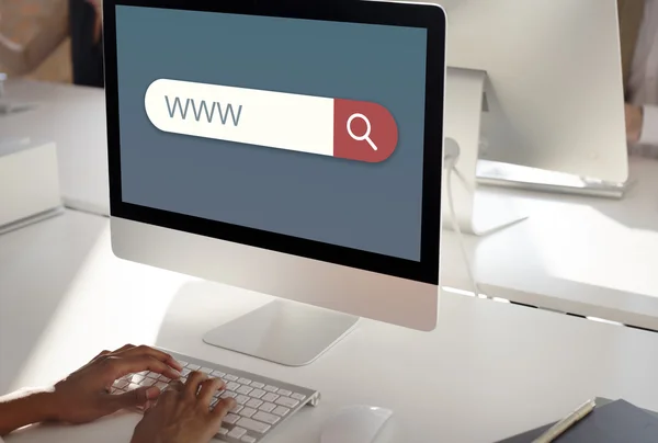 Woman hands typing on computer keyboard — Stock Photo, Image