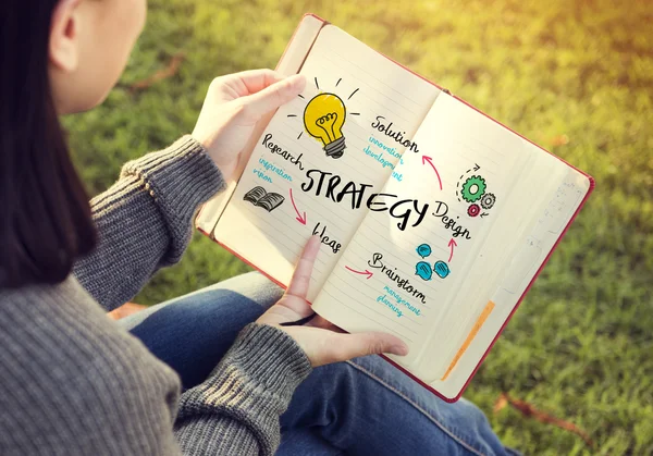 Woman with diary in hands — Stock Photo, Image