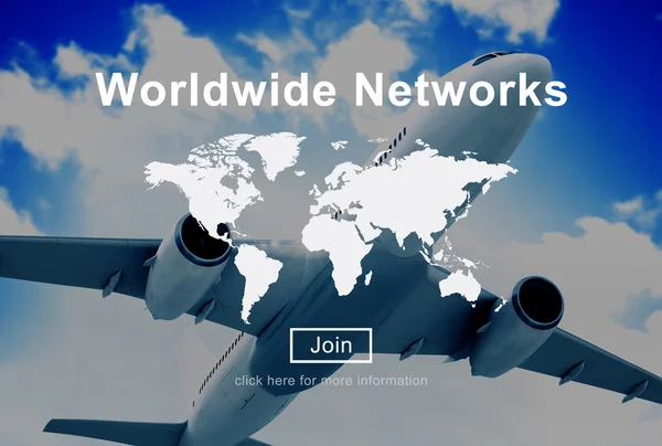 Концепция самолета и глобальных сетей — стоковое фото