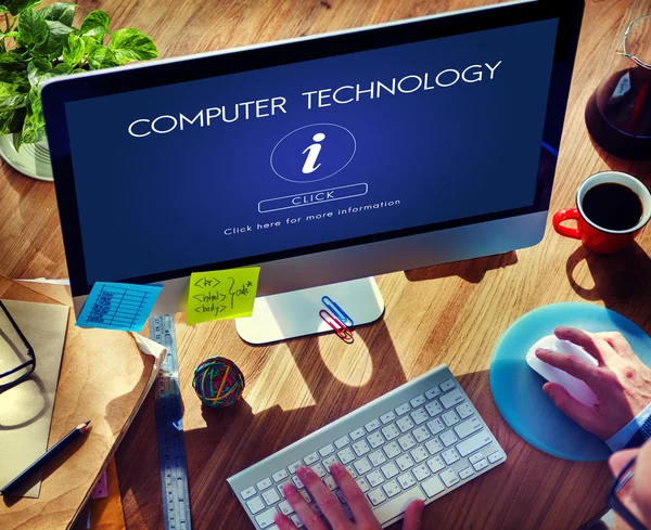 Számítógép használata a technológia koncepció üzletember — Stock Fotó