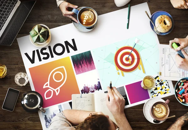 Tavolo con poster con Vision — Foto Stock
