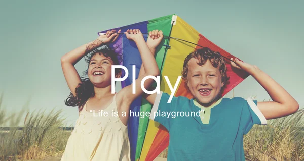 Cheerful Children Playing with Kite — Stock fotografie