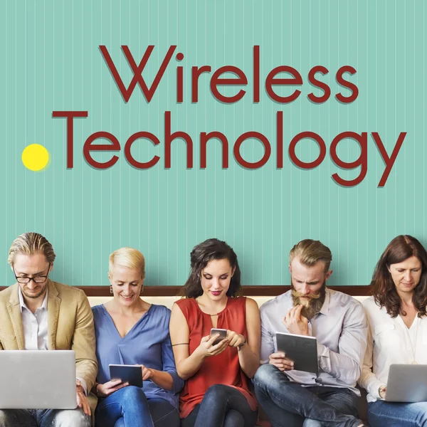 People sit with devices and Wireless Technology — Stock Photo, Image