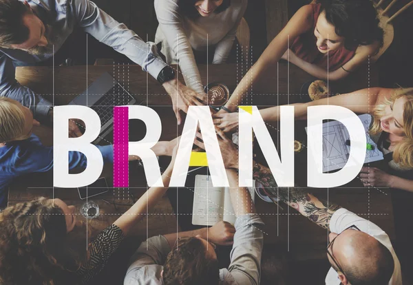 People with hands together and Brand — Stock Photo, Image