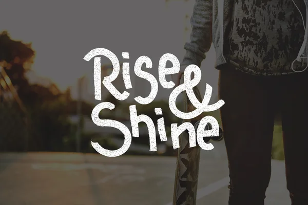 Young man with skateboard,  Rise Shine Concept — Stock Photo, Image