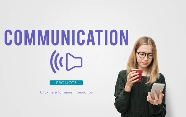 Girl with smartphone and cup — Stock Photo, Image