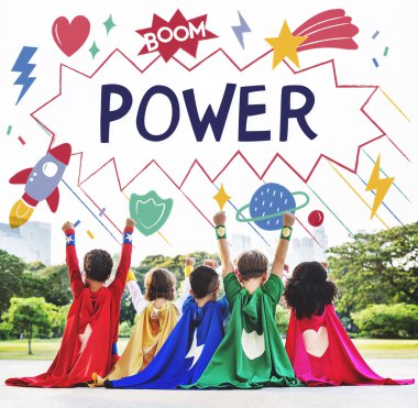 Mutlu cherful süper kahraman çocuklar