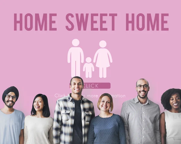 Diversidad de personas con Sweet Home — Foto de Stock