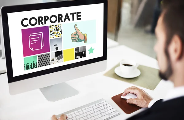 Computer with Corporate on monitor — Stock Photo, Image