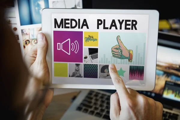 Man touching digital tablet — Stock Photo, Image