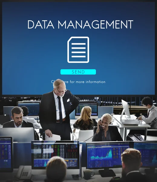 Mensen uit het bedrijfsleven werken en Data Management — Stockfoto