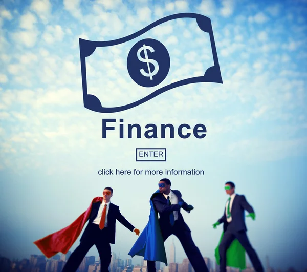 Három szuperhősök és készpénz-koncepció — Stock Fotó