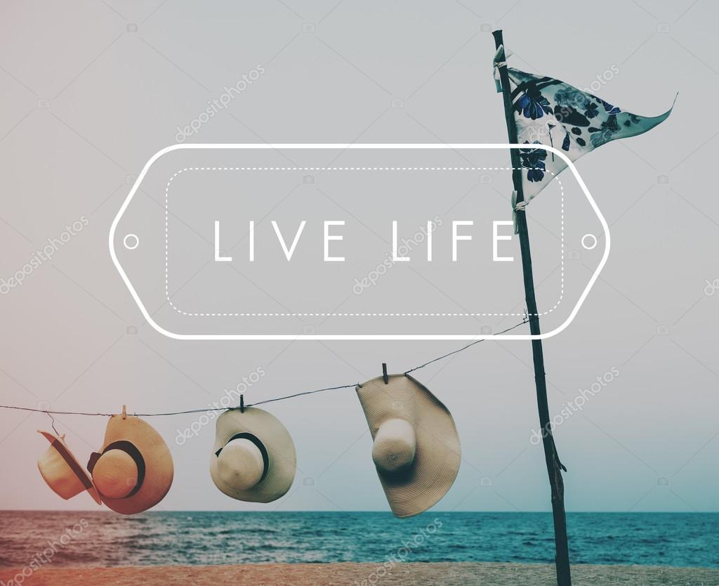 Summer hats on beach, Concept Live Life