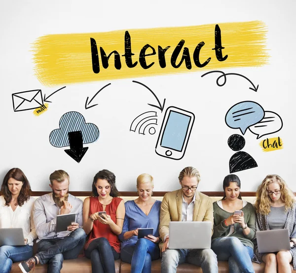 People sit with devices and Interact — Stock Photo, Image