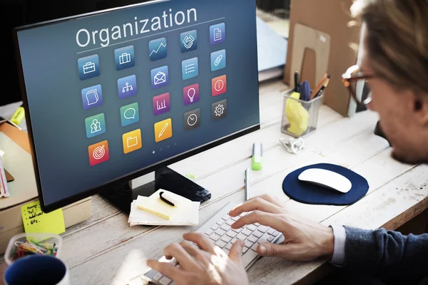 Businessman working on computer with Organization — Stock Photo, Image