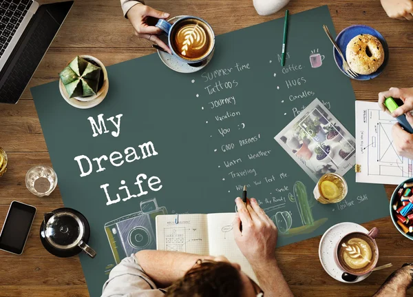 Table with poster with My Dream Life — Stock Photo, Image