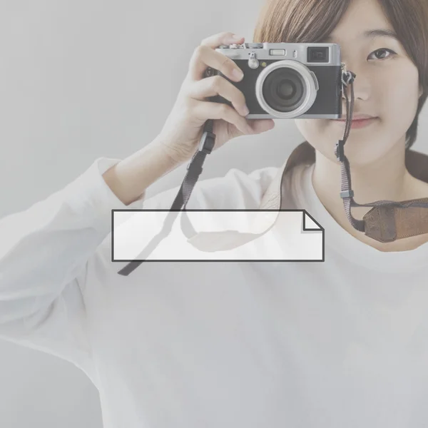 Girl with retro camera — Stock Photo, Image