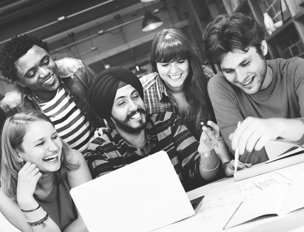 Architect students working in cafe — Stock Photo, Image