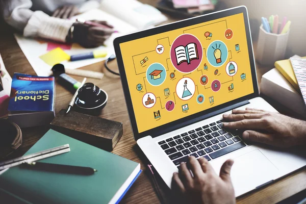 People working at workplace table — Stock Photo, Image