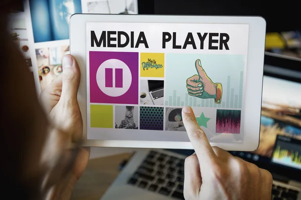 Man touching digital tablet — Stock Photo, Image