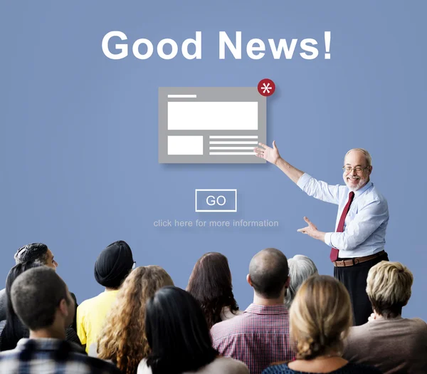 Pessoas no seminário com boas notícias — Fotografia de Stock
