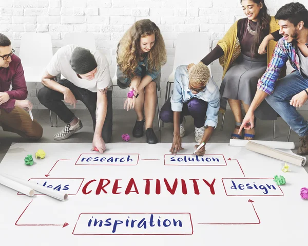 People drawing banner on floor — Stock Photo, Image