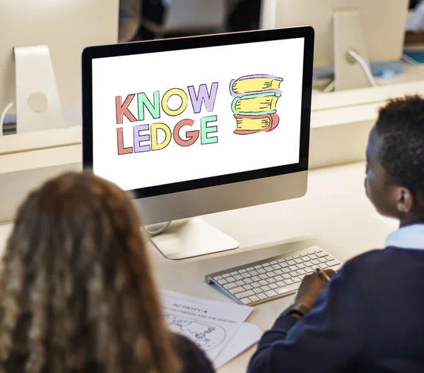 Classmate pupils using computer — Stock Photo, Image