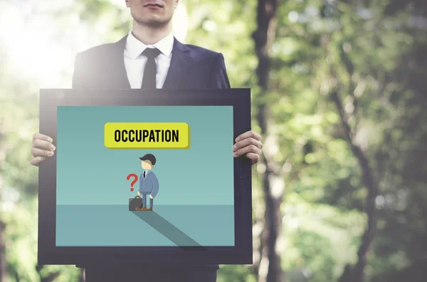 Businessman holding advertisement board — Stock Photo, Image