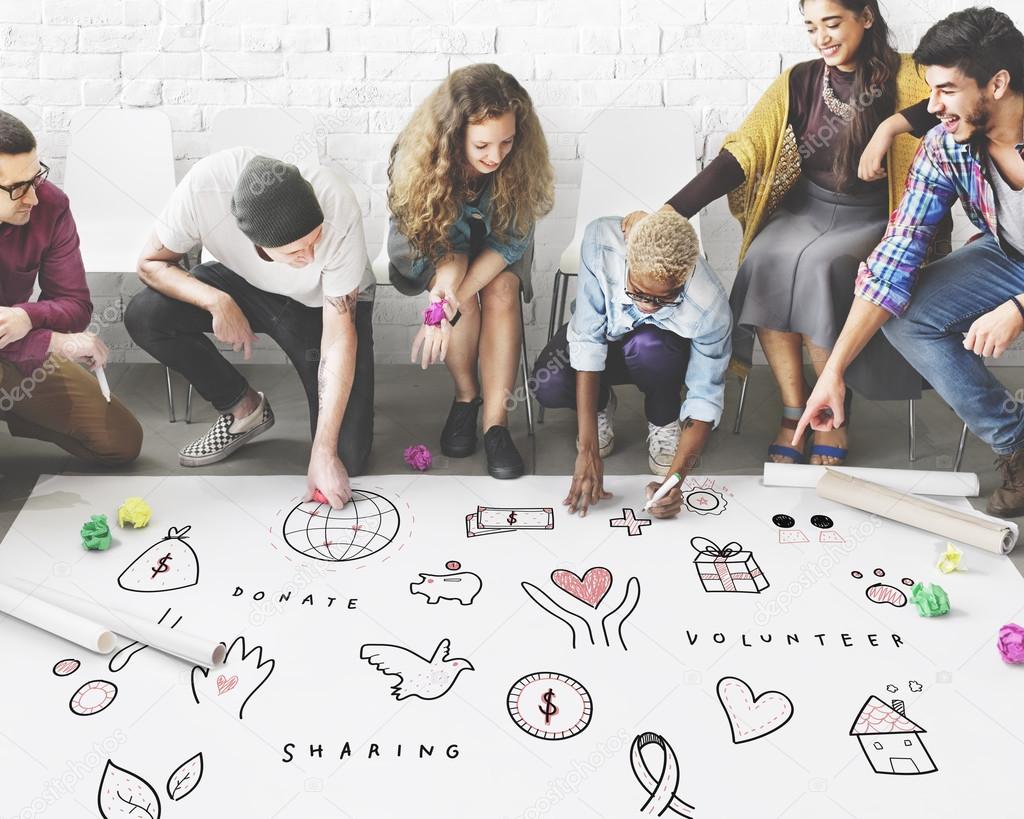 people drawing banner on floor