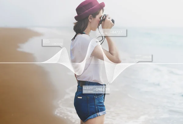 Girl in hat making photos — Stock Photo, Image