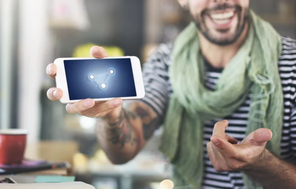 Man weergegeven: mobiele telefoon scherm — Stockfoto