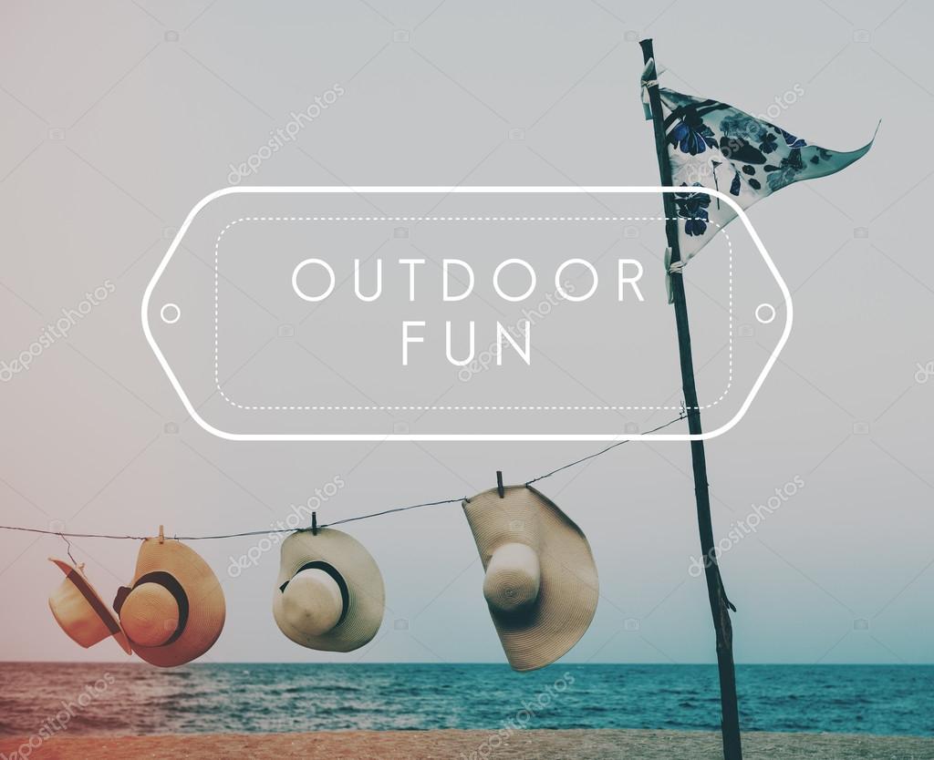 Summer hats on beach, Concept Outdoor Fun