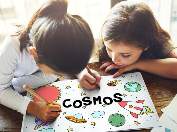 Ragazze Disegno in libro da colorare — Foto Stock