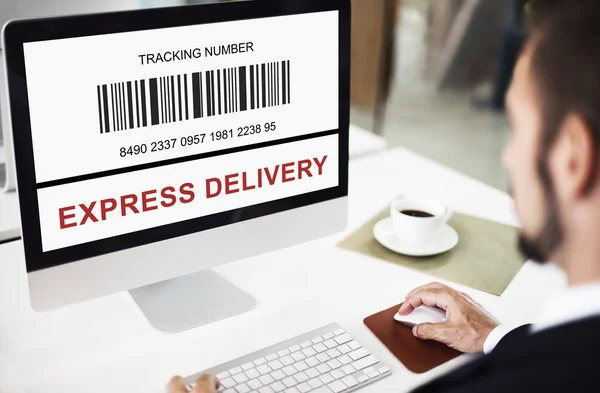 Computer with Express Delivery on monitor — Stock Photo, Image