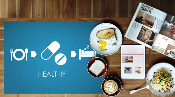 Gezond ontbijt en Medical Care Concept — Stockfoto