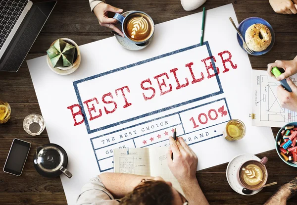 Table with poster with Best Seller — Stock Photo, Image